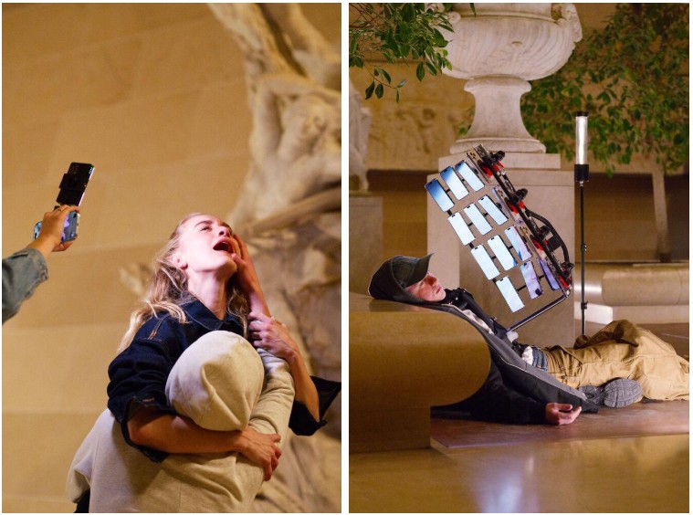 (LA)HORDE au Louvre : 46 iPhones synchronisés (mur de 30 porté par un danseur + 16 sur d'autres danseurs), 13 caméras, Nuit des Fous 2025